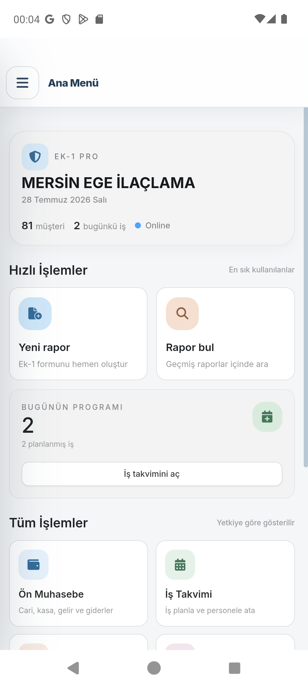 EK-1 PRO Android uygulaması üzerinde anlık bildirim örneği